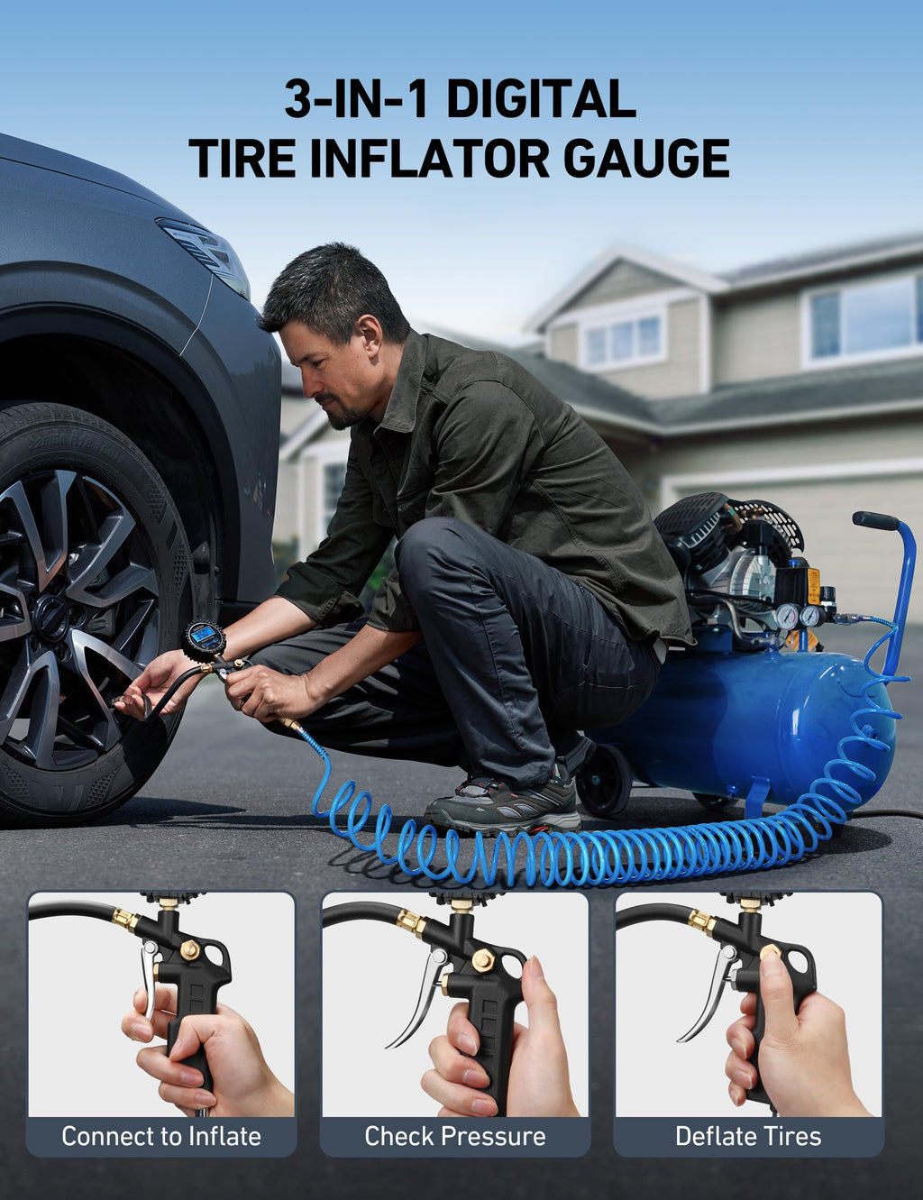 Digital Tire Pressure Gauge with Inflator 3-250 PSI V92791