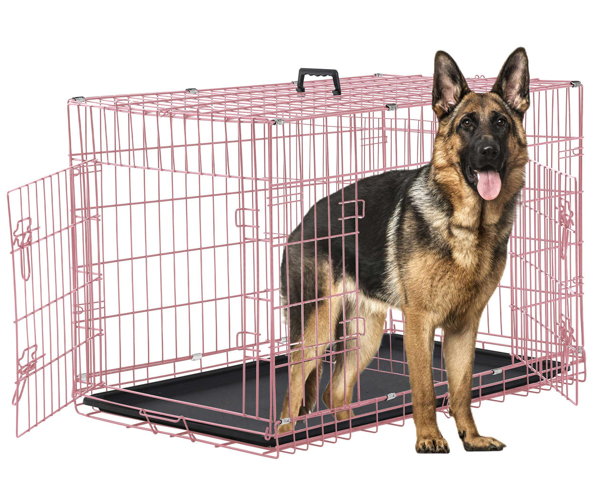 48 Inch Folding Metal Dog Crate with Tray and Divider Panel A441