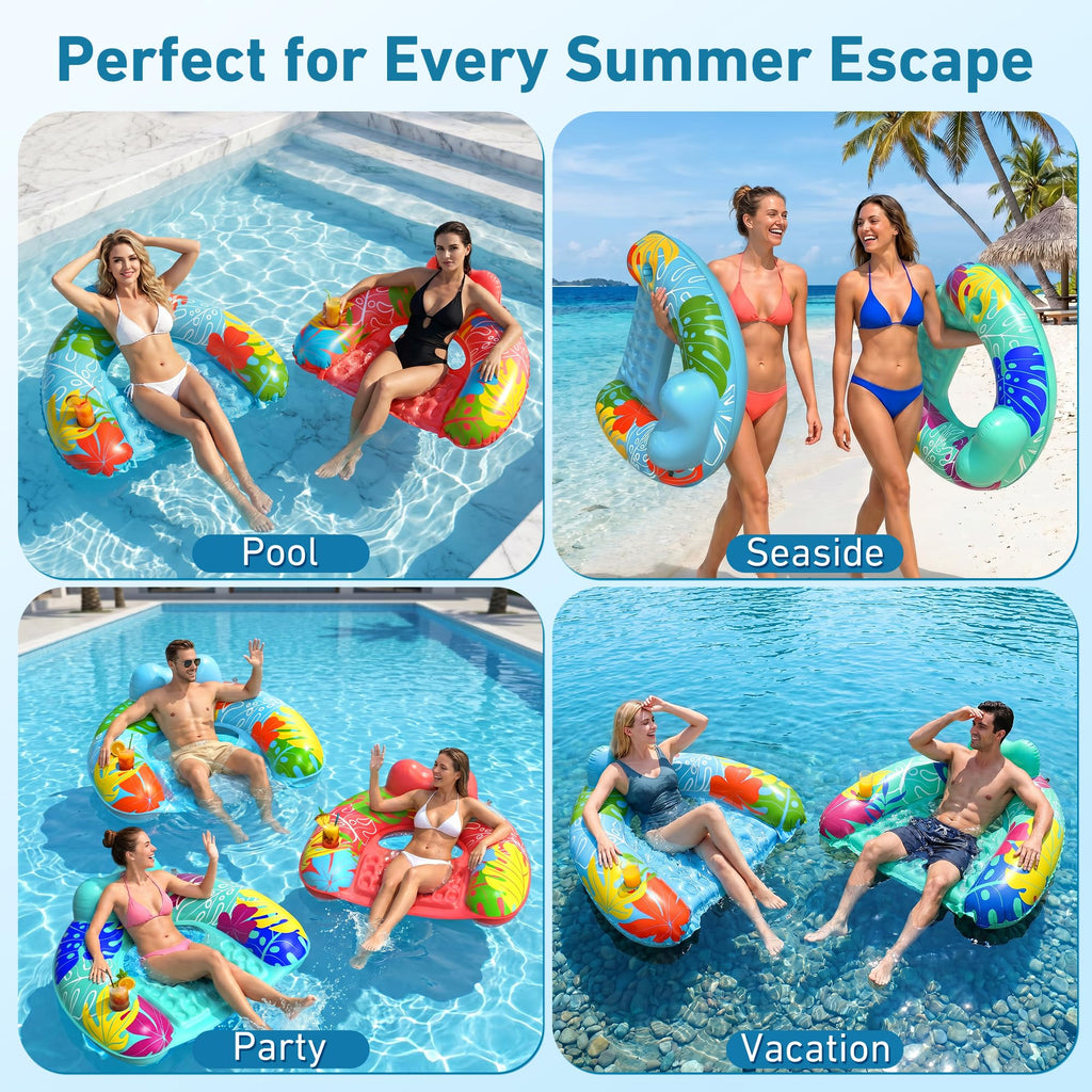 3 Pack Inflatable Pool Float Chairs with Cup Holder A85844