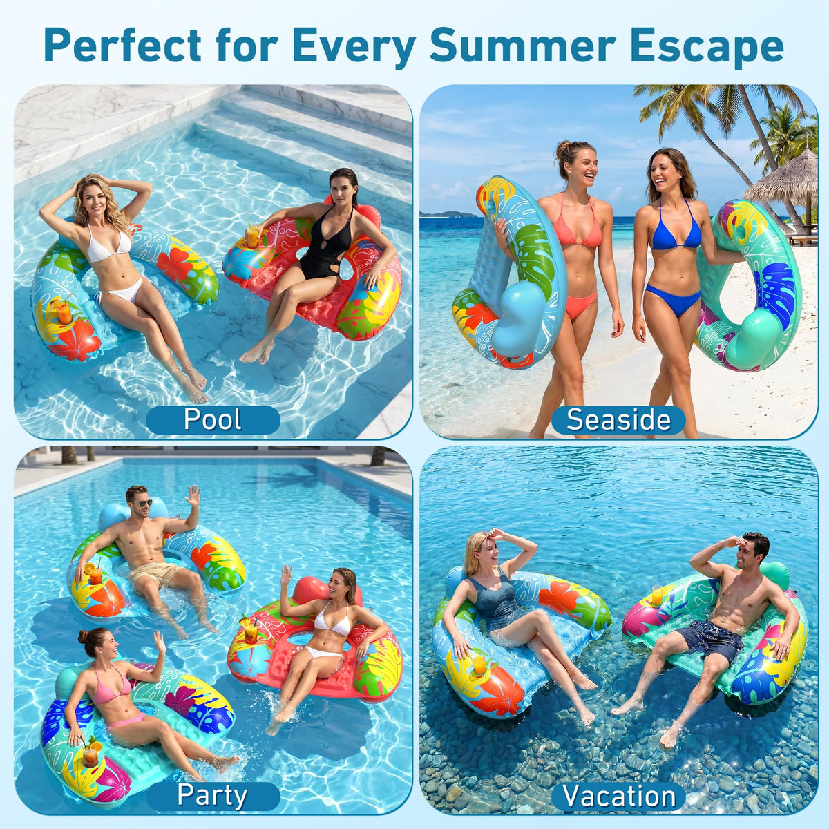 3 Pack Inflatable Pool Float Chairs with Cup Holder A85844