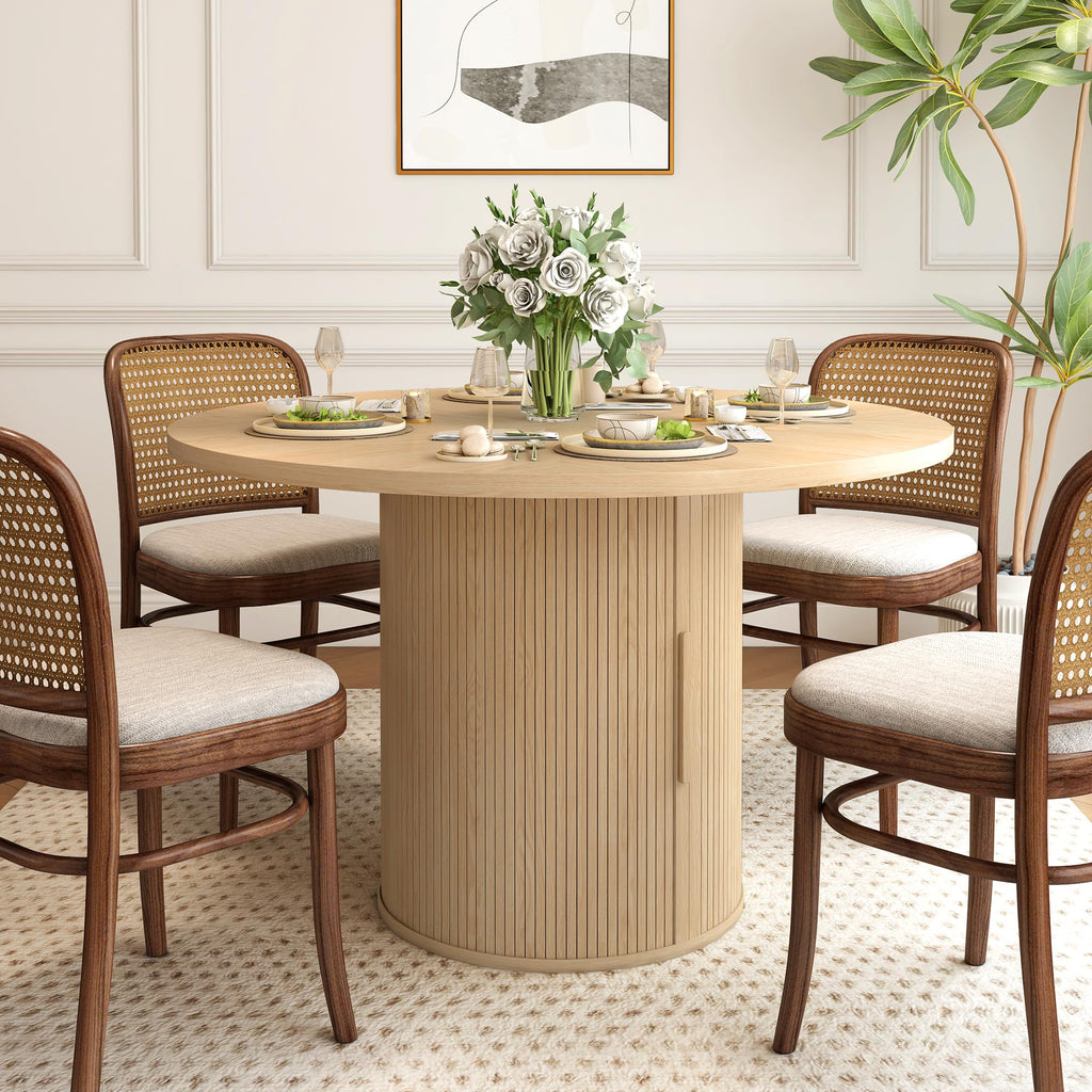 47 inch Round Dining Table for 4 with 2-Layer Storage Shelf F50607