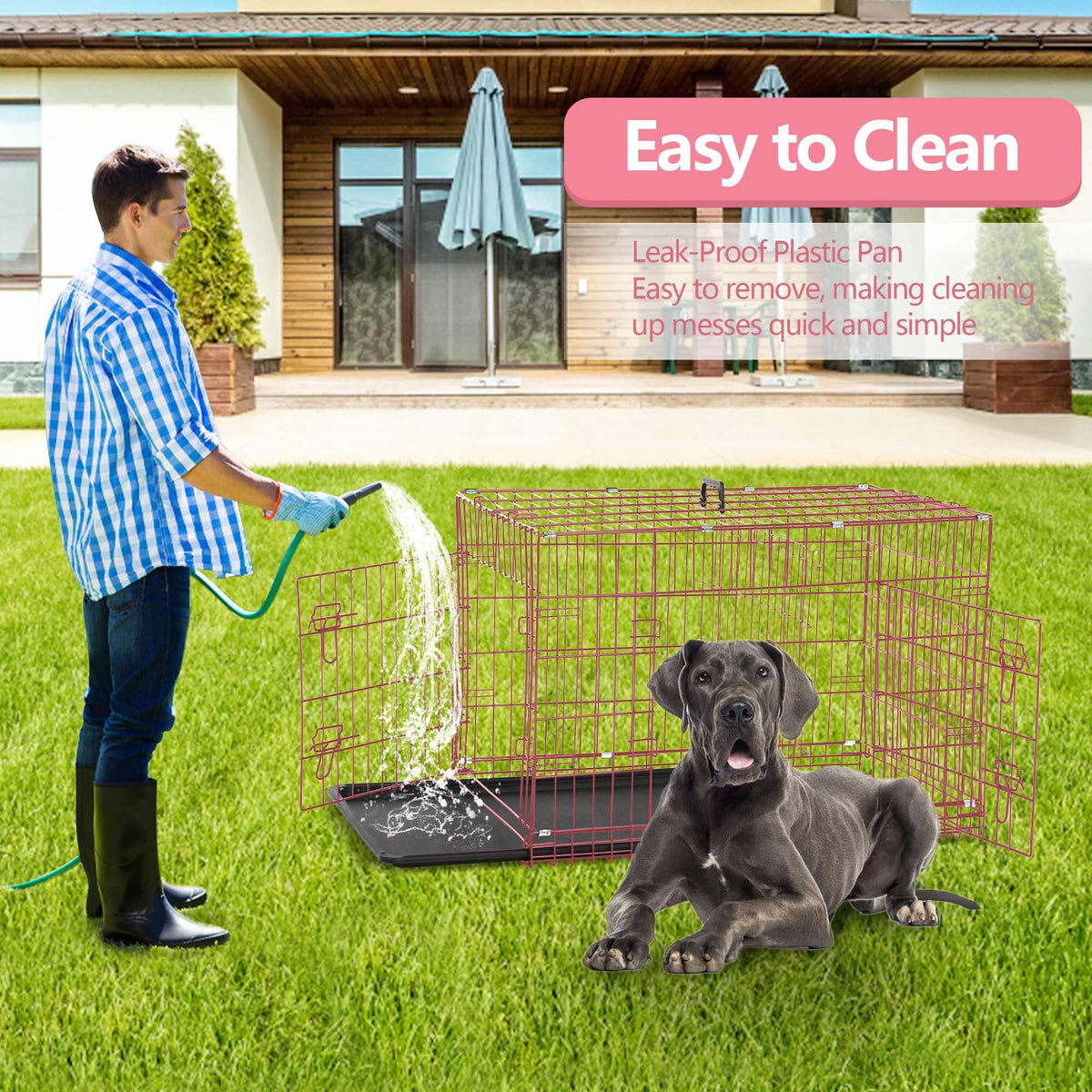 48 Inch Folding Metal Dog Crate with Tray and Divider Panel A441